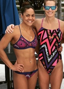 Check out my friend Arlene Semeco (left) with Dara Torres.  All that cardio (swimming) sure is making them fat, huh? 